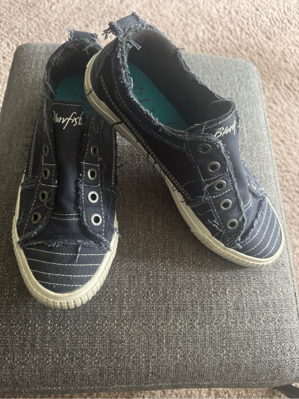 Blowfish Navy Canvas Slip-On Sneakers with Teal Insole